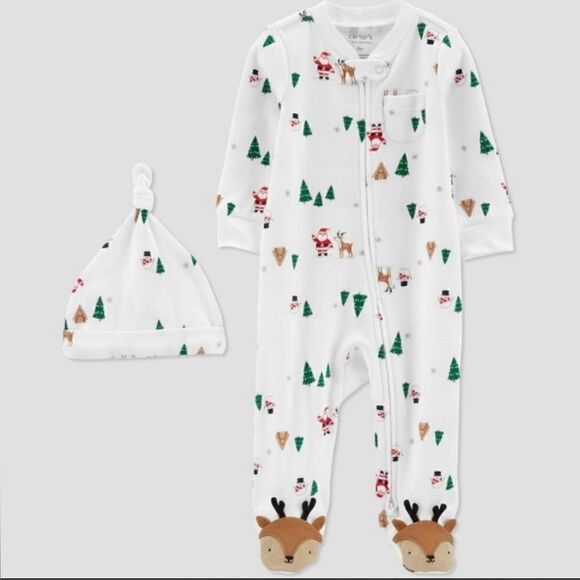 Carter’s Baby Christmas Sleeper & Hat Size 3 Months - Picture 1 of 3